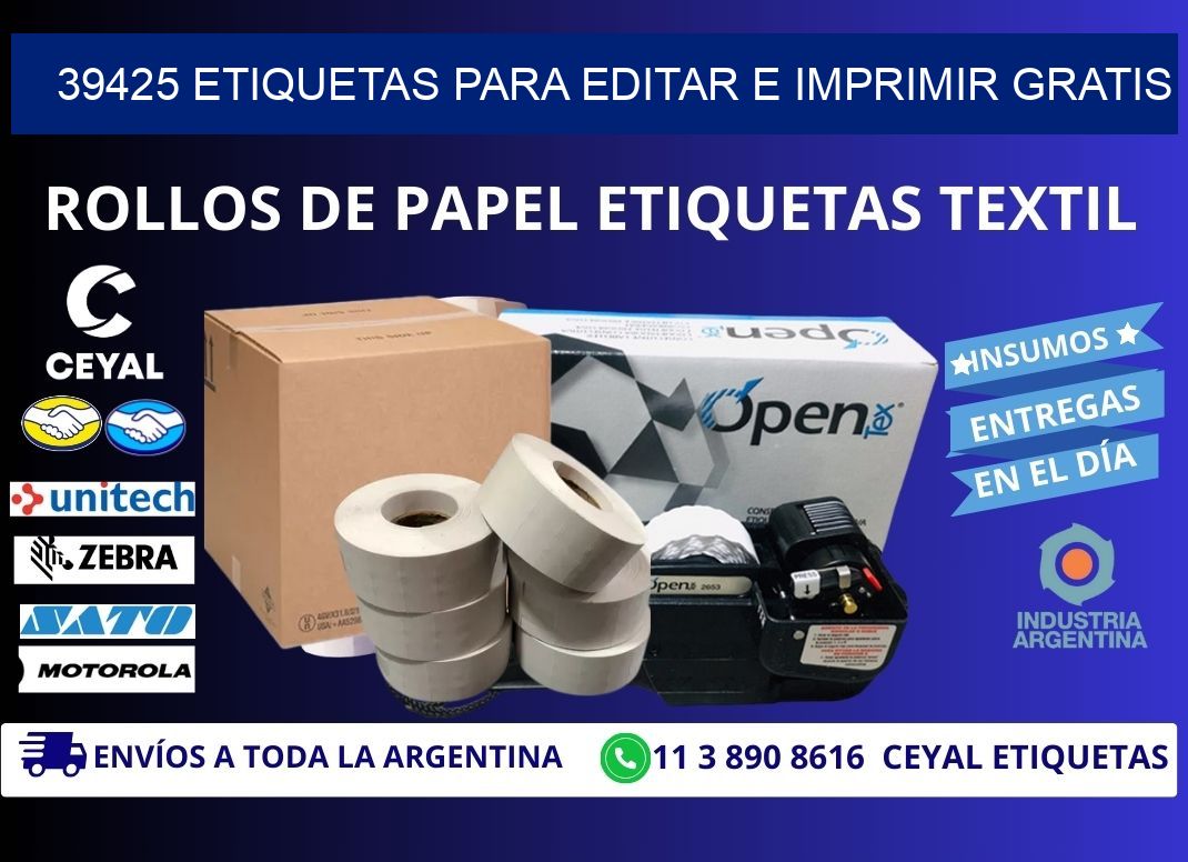 39425 Etiquetas para editar e imprimir gratis