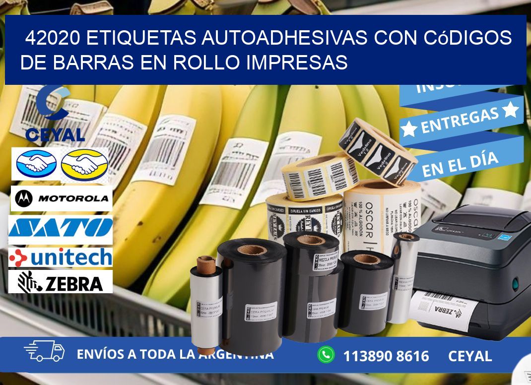 42020 Etiquetas autoadhesivas con códigos de barras en rollo impresas