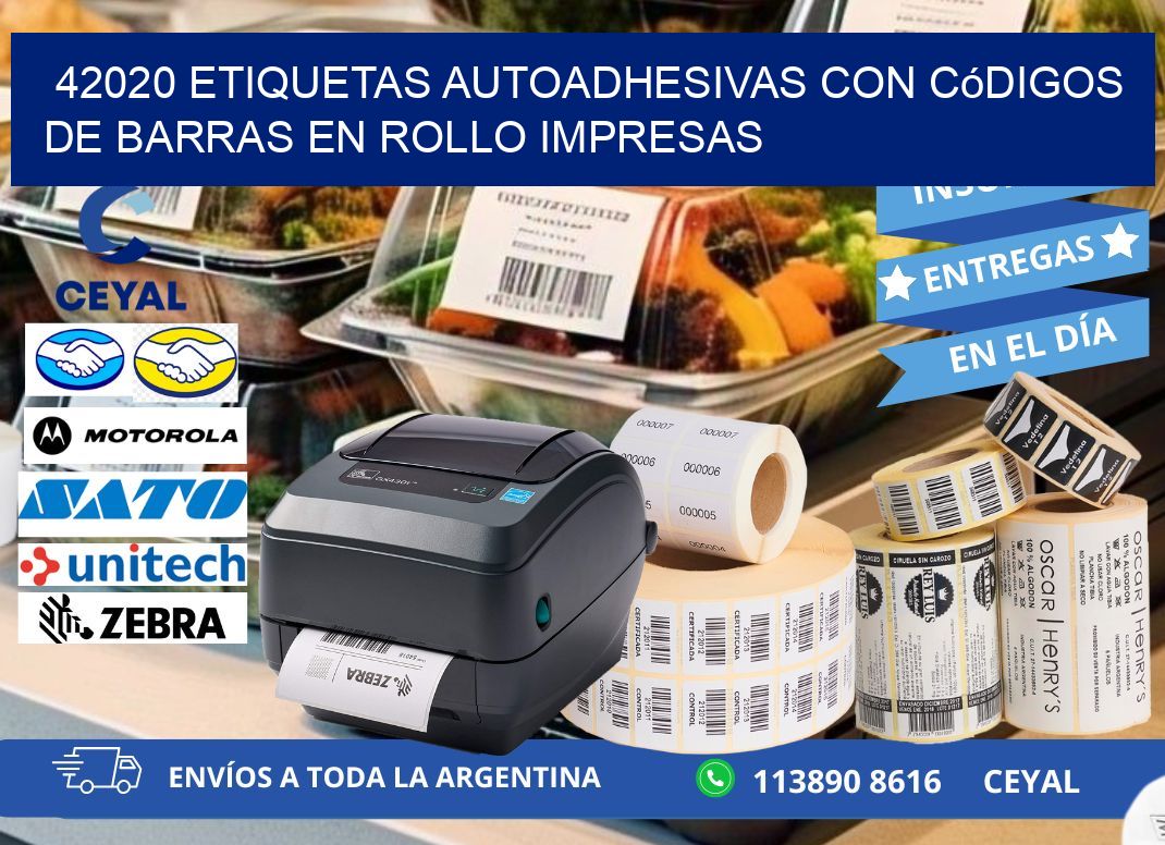 42020 Etiquetas autoadhesivas con códigos de barras en rollo impresas