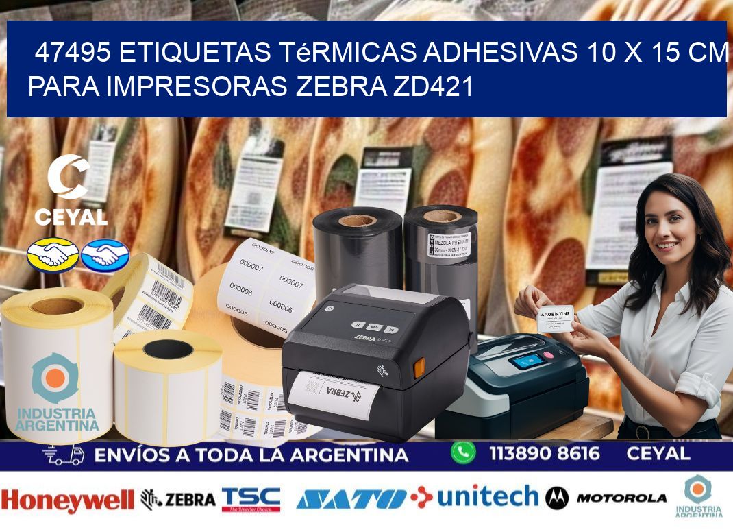 47495 Etiquetas Térmicas Adhesivas 10 x 15 cm para Impresoras Zebra ZD421