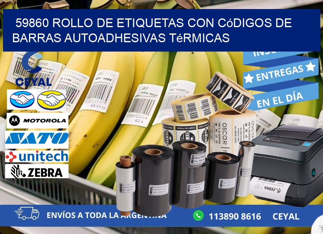 59860 Rollo de etiquetas con códigos de barras autoadhesivas térmicas