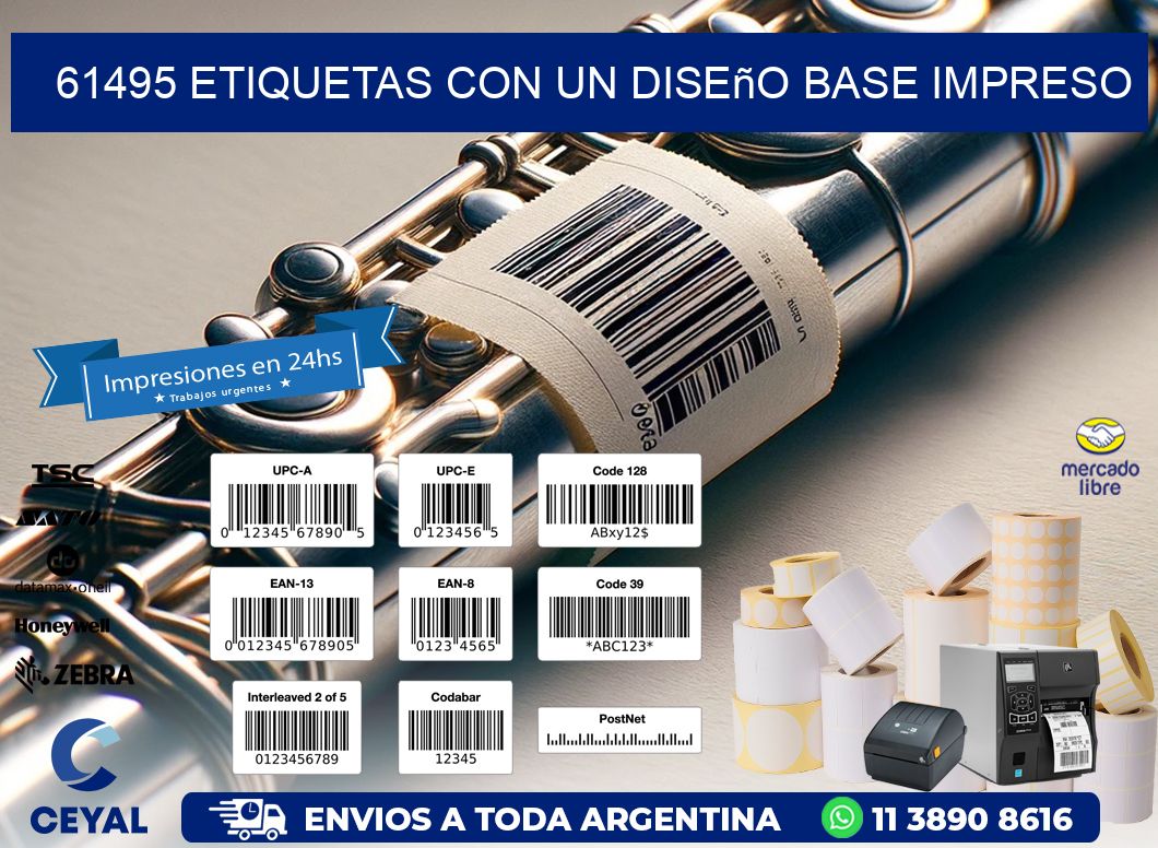 61495 etiquetas con un diseño base impreso