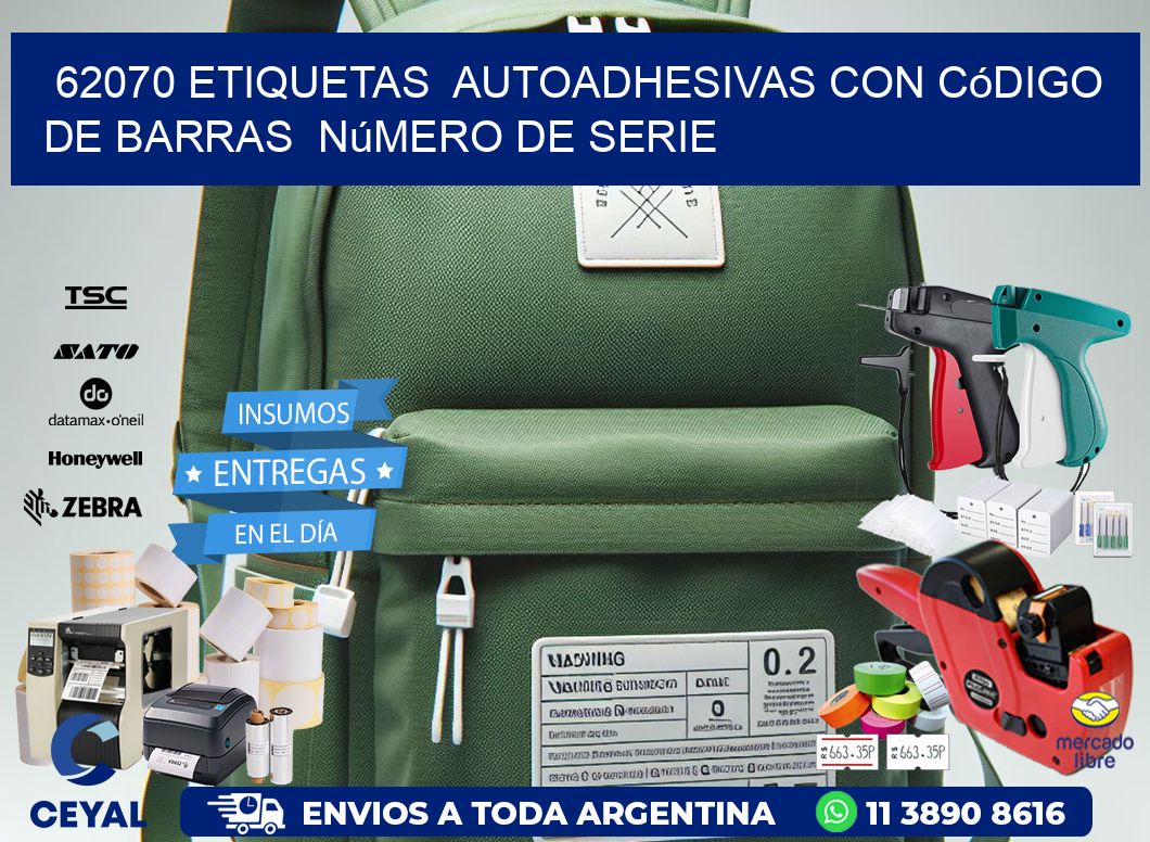 62070 etiquetas  autoadhesivas con código de barras  número de serie