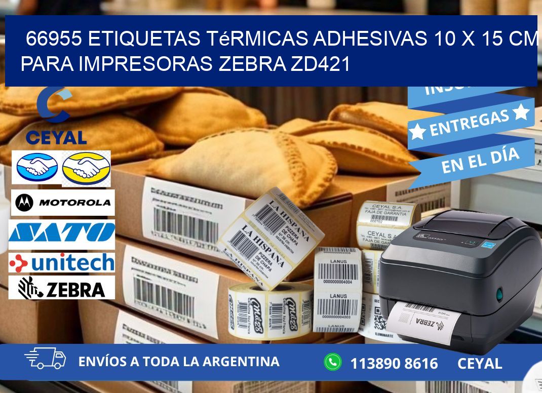 66955 Etiquetas Térmicas Adhesivas 10 x 15 cm para Impresoras Zebra ZD421