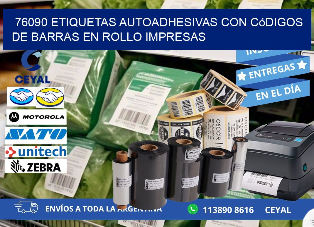 76090 Etiquetas autoadhesivas con códigos de barras en rollo impresas