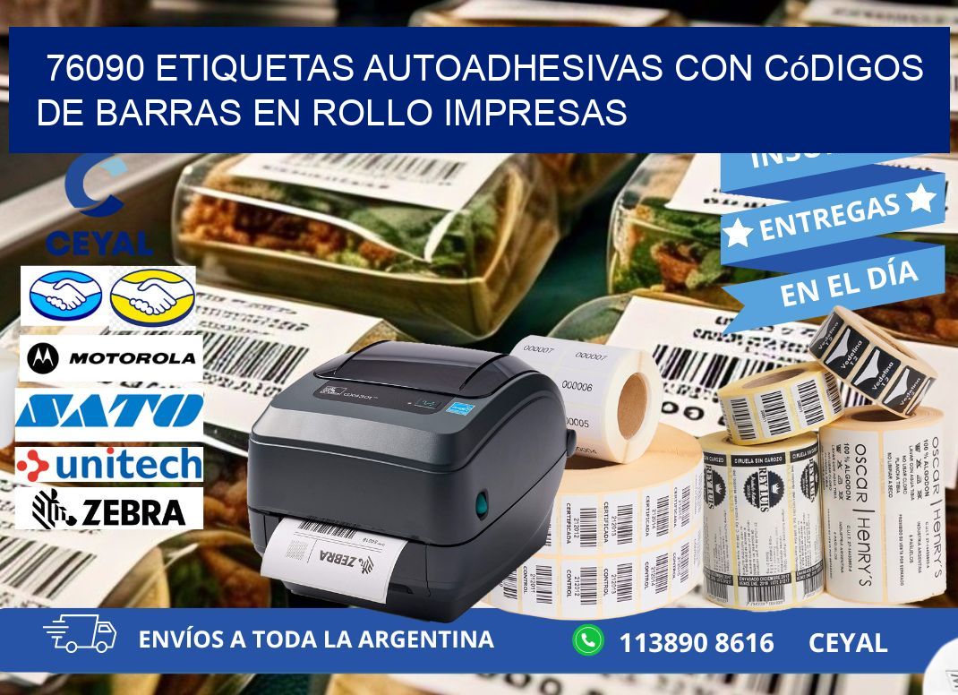 76090 Etiquetas autoadhesivas con códigos de barras en rollo impresas