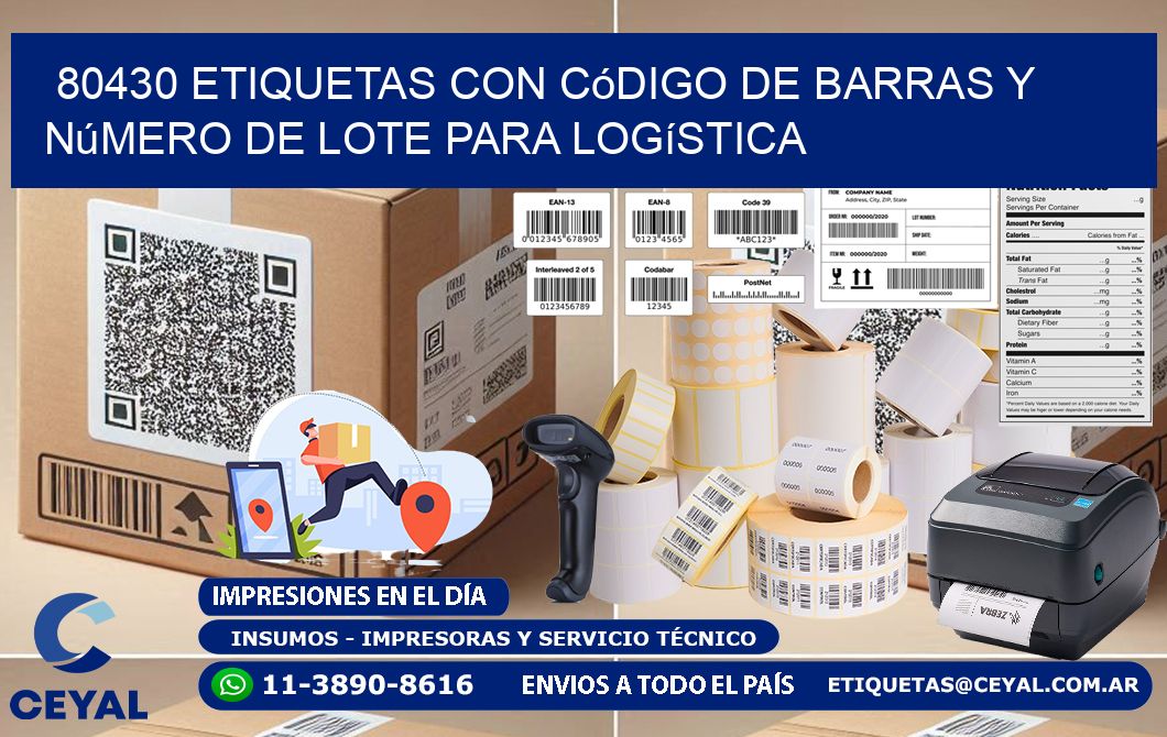 80430 etiquetas con código de barras y número de lote para logística
