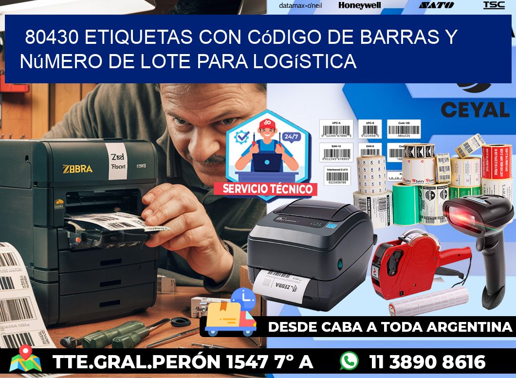 80430 etiquetas con código de barras y número de lote para logística