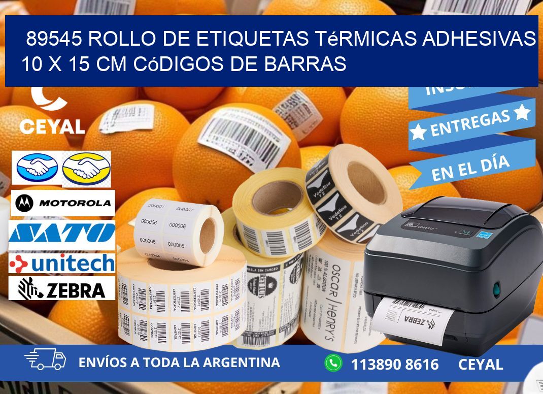 89545 Rollo de Etiquetas Térmicas Adhesivas 10 x 15 cm Códigos de Barras