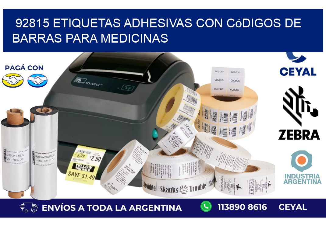 92815 etiquetas adhesivas con códigos de barras para medicinas