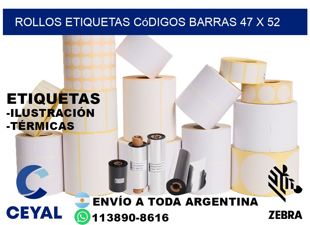 rollos etiquetas códigos barras 47 x 52