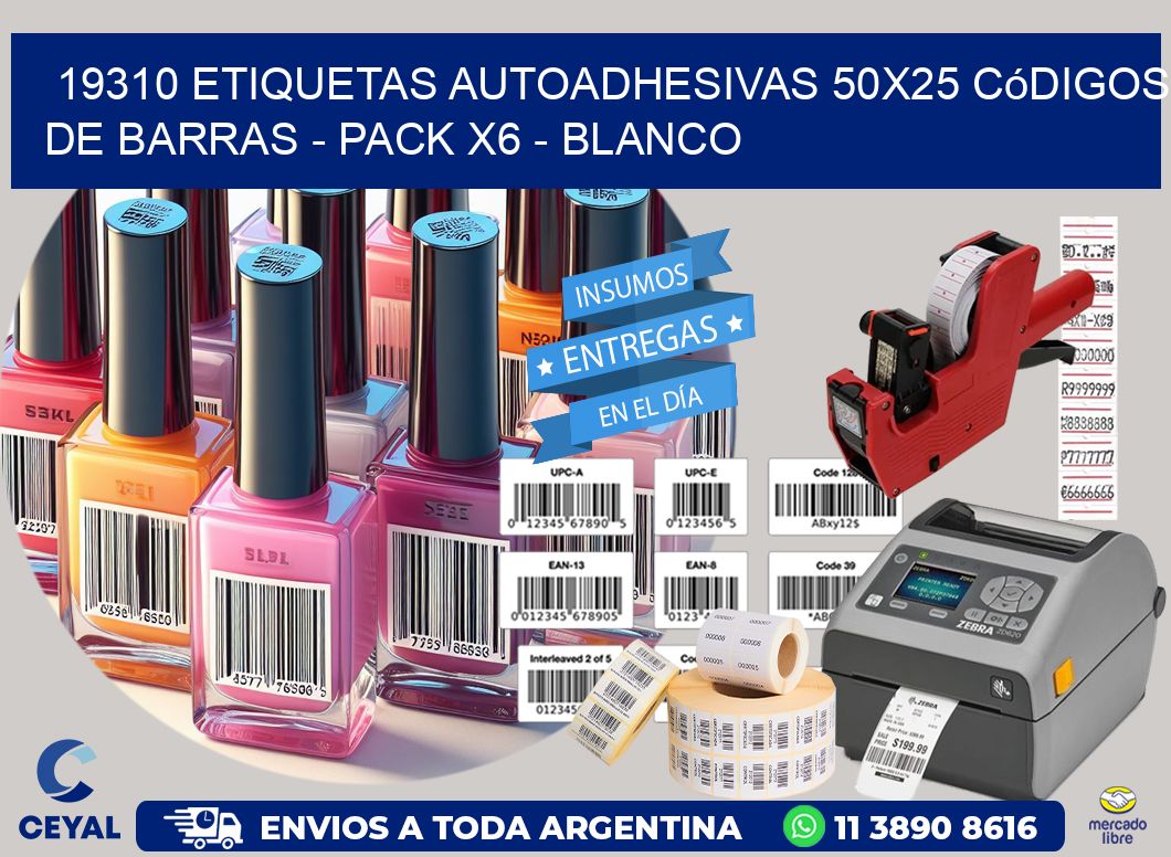 19310 Etiquetas Autoadhesivas 50x25 Códigos De Barras - Pack X6 - Blanco