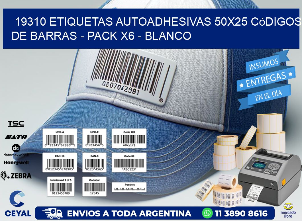 19310 Etiquetas Autoadhesivas 50x25 Códigos De Barras - Pack X6 - Blanco