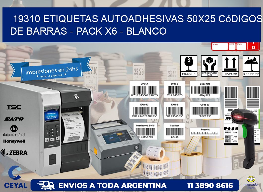 19310 Etiquetas Autoadhesivas 50x25 Códigos De Barras - Pack X6 - Blanco