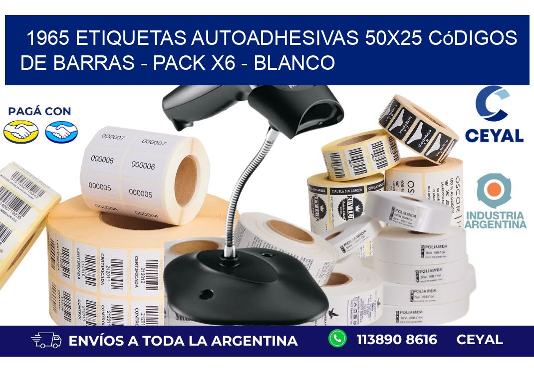 1965 Etiquetas Autoadhesivas 50x25 Códigos De Barras - Pack X6 - Blanco