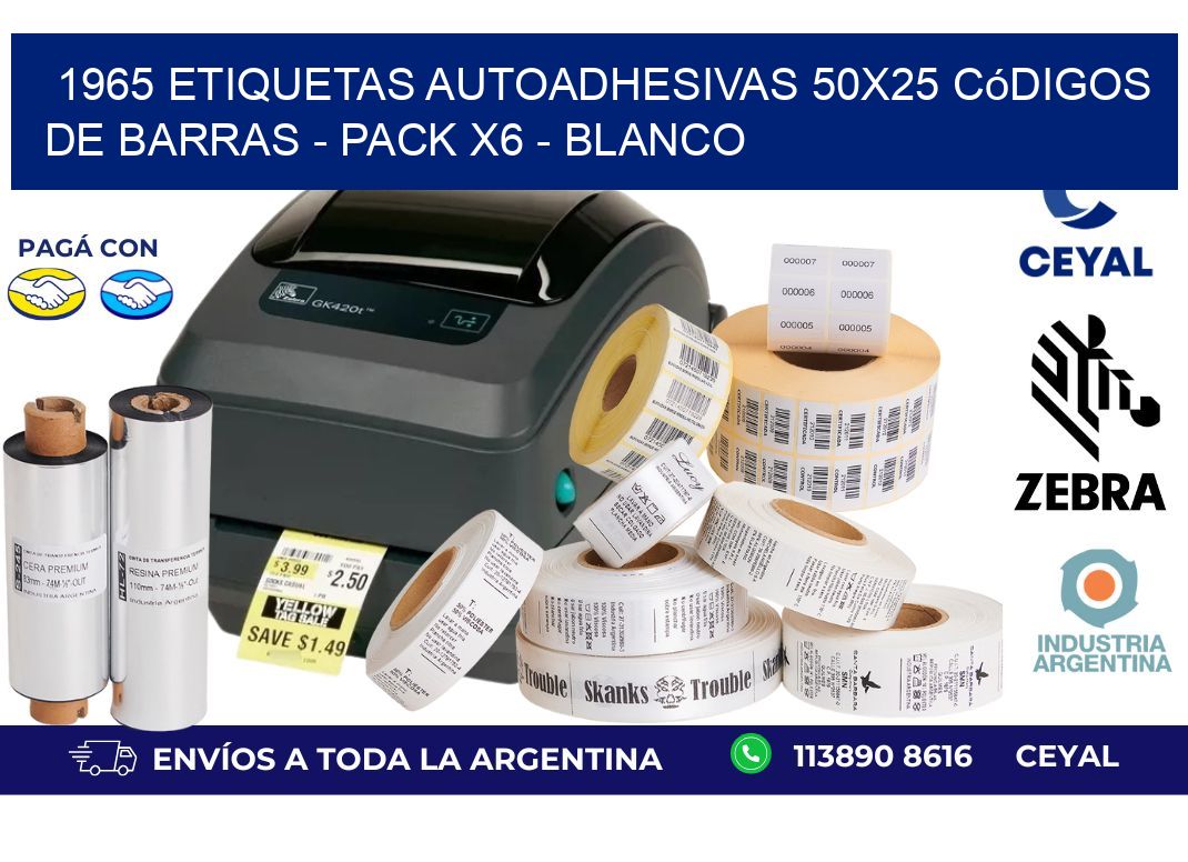 1965 Etiquetas Autoadhesivas 50x25 Códigos De Barras - Pack X6 - Blanco
