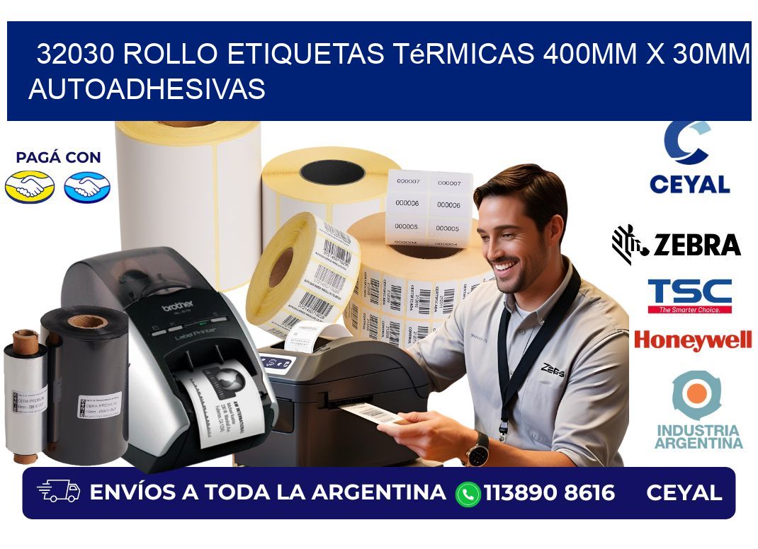 32030 Rollo Etiquetas Térmicas 400mm X 30mm Autoadhesivas