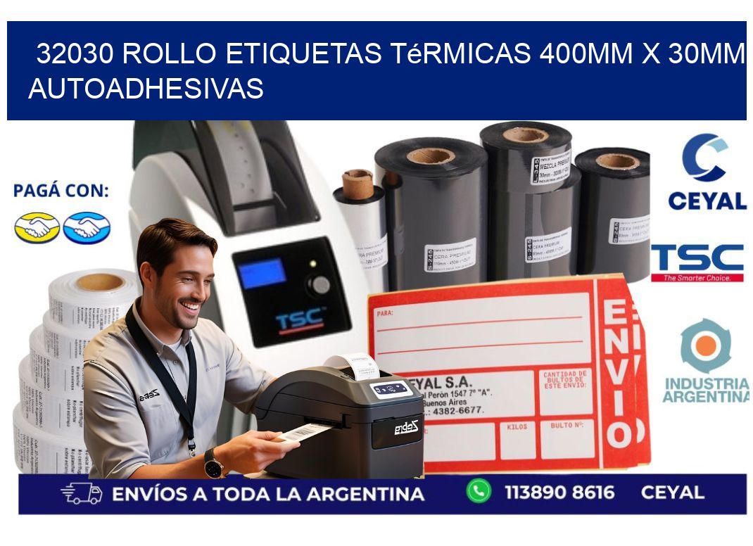 32030 Rollo Etiquetas Térmicas 400mm X 30mm Autoadhesivas