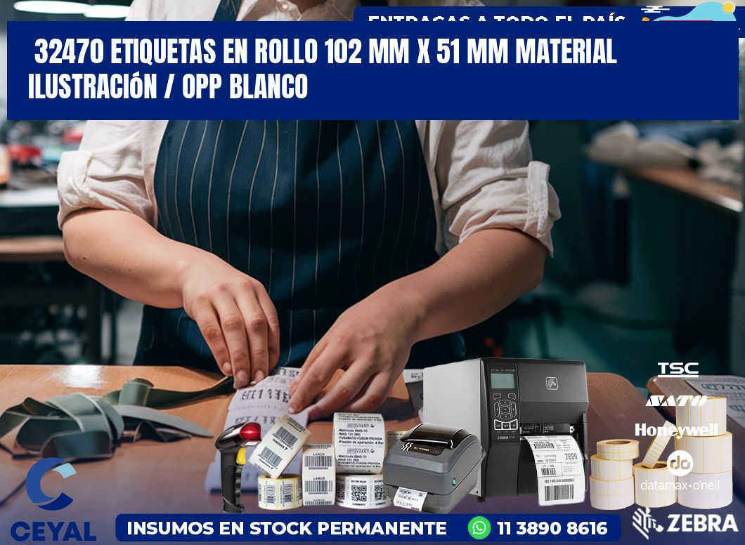 32470 Etiquetas en rollo 102 mm x 51 mm material Ilustración / OPP Blanco