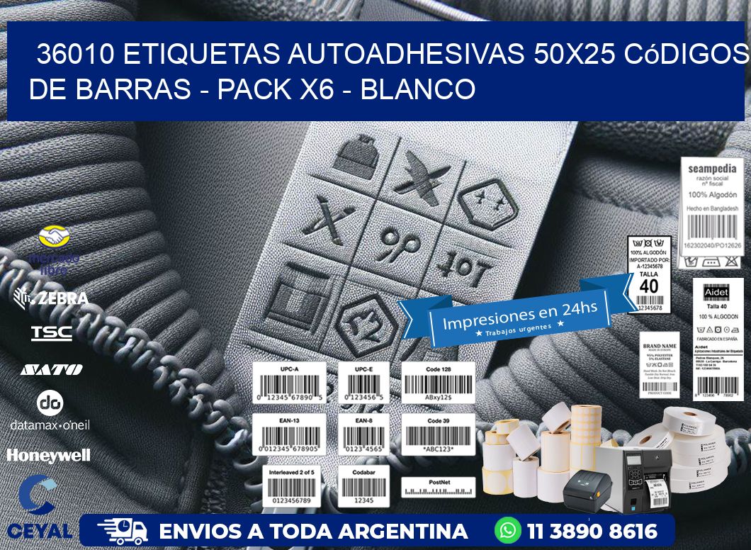 36010 Etiquetas Autoadhesivas 50x25 Códigos De Barras - Pack X6 - Blanco