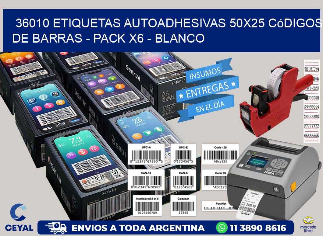 36010 Etiquetas Autoadhesivas 50x25 Códigos De Barras - Pack X6 - Blanco