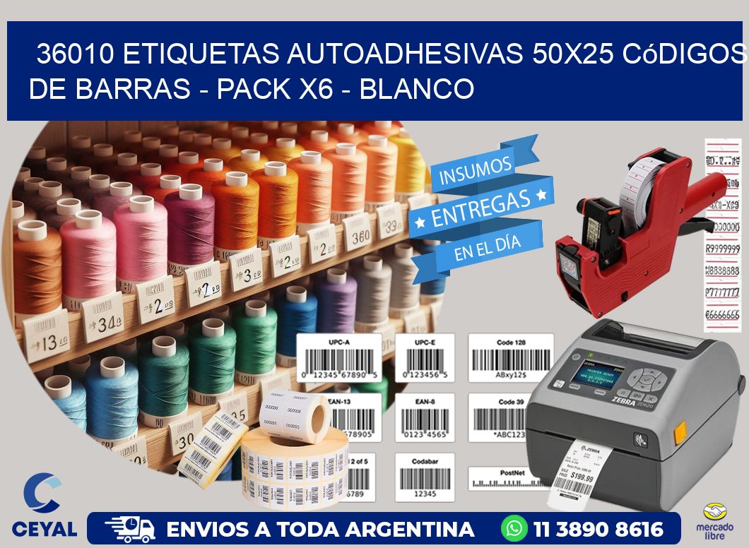 36010 Etiquetas Autoadhesivas 50x25 Códigos De Barras - Pack X6 - Blanco