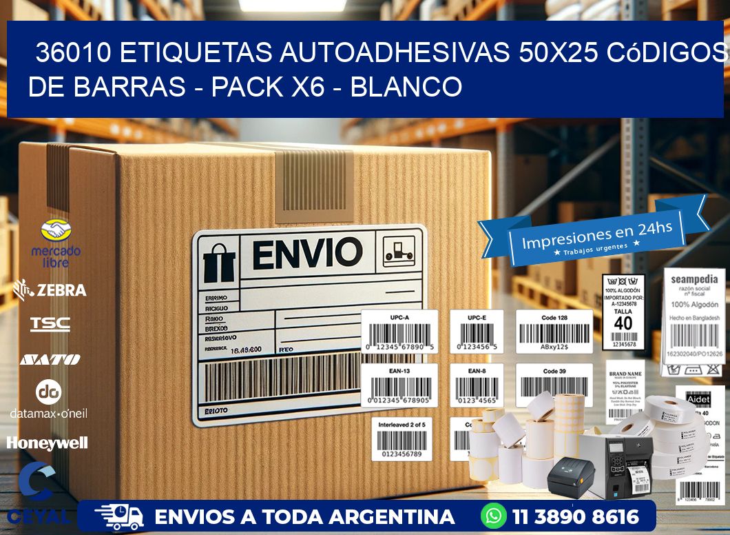 36010 Etiquetas Autoadhesivas 50×25 Códigos De Barras – Pack X6 – Blanco