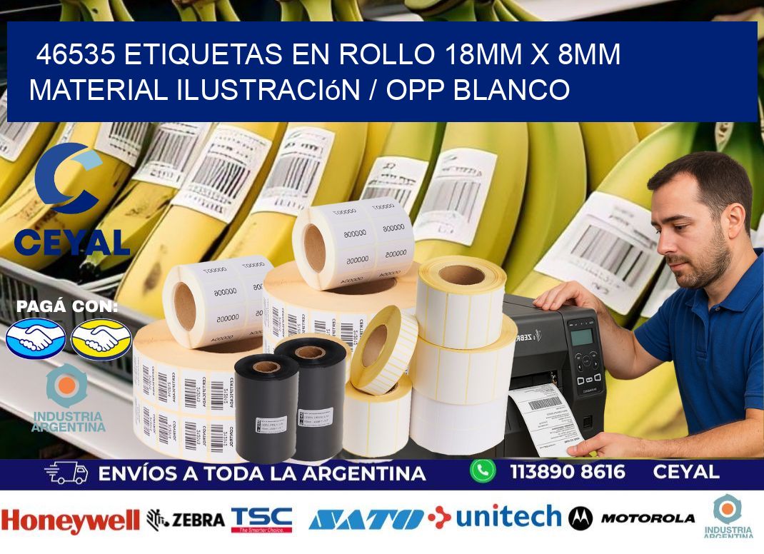 46535 Etiquetas en rollo 18mm x 8mm material Ilustración / OPP Blanco