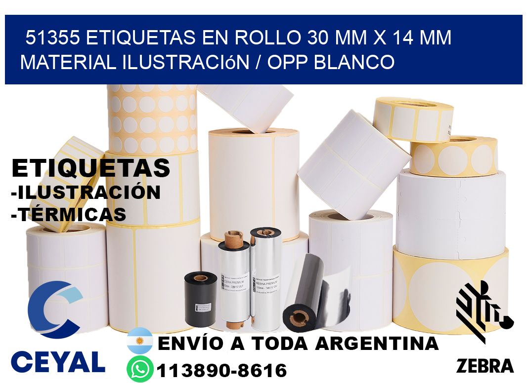51355 Etiquetas en rollo 30 mm x 14 mm material Ilustración / OPP Blanco
