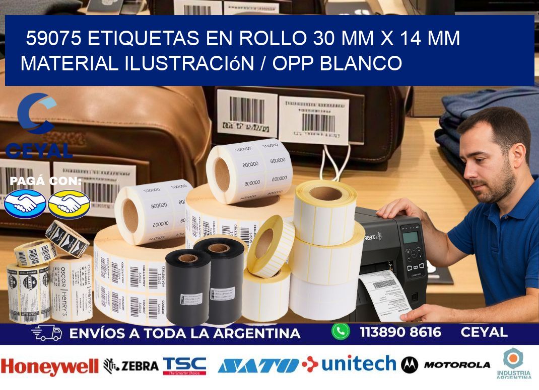 59075 Etiquetas en rollo 30 mm x 14 mm material Ilustración / OPP Blanco