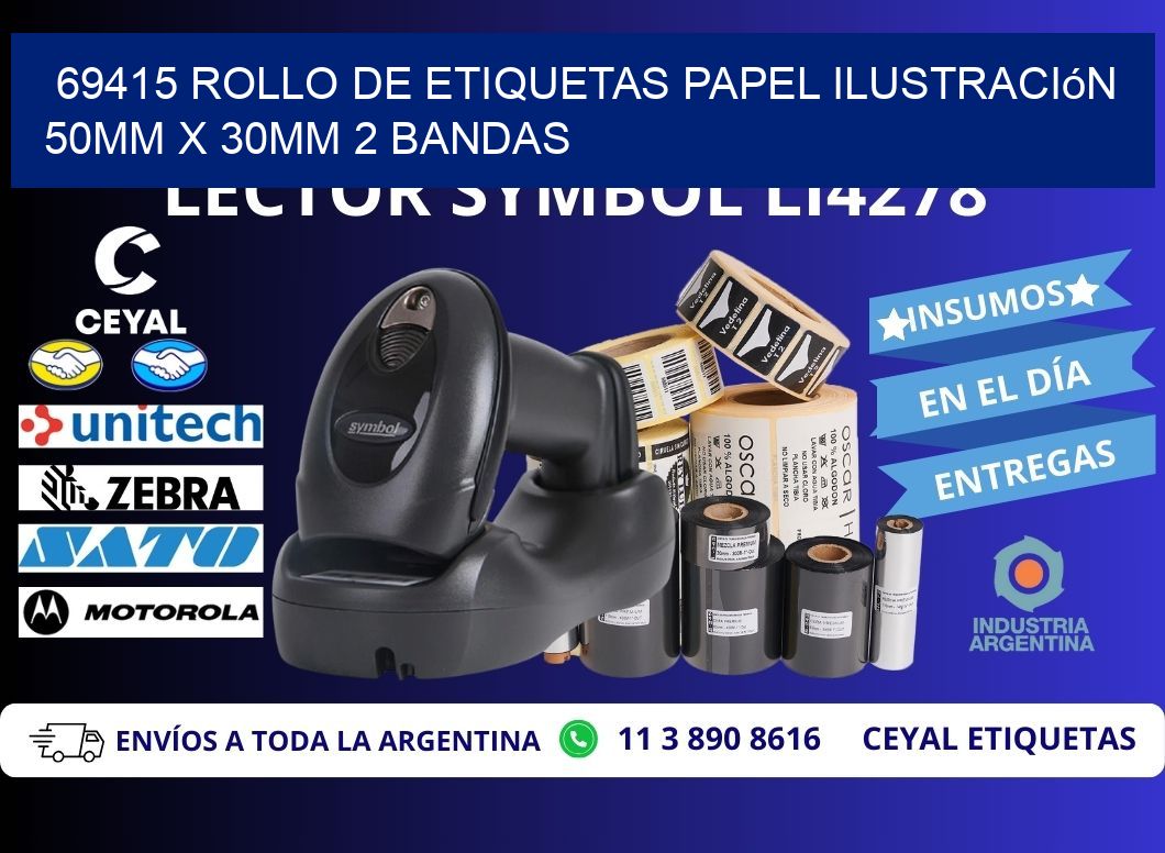 69415 Rollo de Etiquetas Papel Ilustración 50mm x 30mm 2 Bandas
