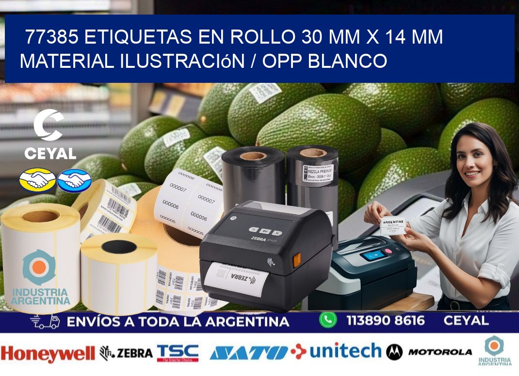 77385 Etiquetas en rollo 30 mm x 14 mm material Ilustración / OPP Blanco