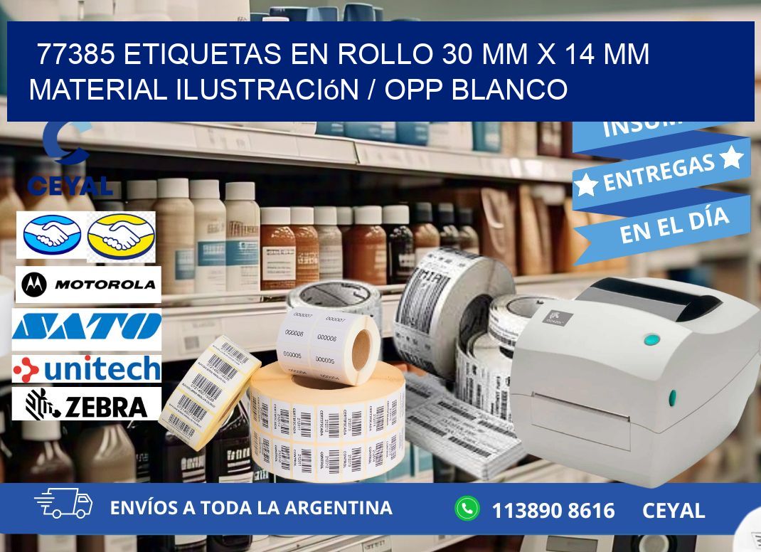 77385 Etiquetas en rollo 30 mm x 14 mm material Ilustración / OPP Blanco