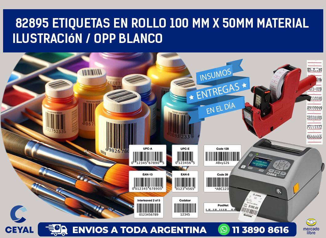 82895 Etiquetas en rollo 100 mm x 50mm material Ilustración / OPP Blanco