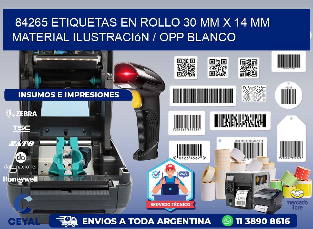 84265 Etiquetas en rollo 30 mm x 14 mm material Ilustración / OPP Blanco