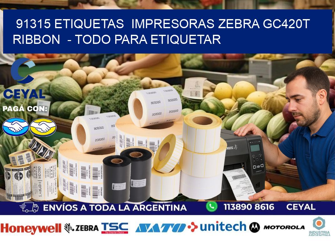 91315 etiquetas  impresoras zebra gc420t ribbon  - Todo para Etiquetar