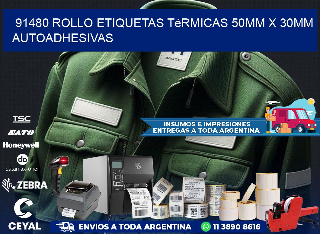 91480 Rollo Etiquetas Térmicas 50mm X 30mm Autoadhesivas