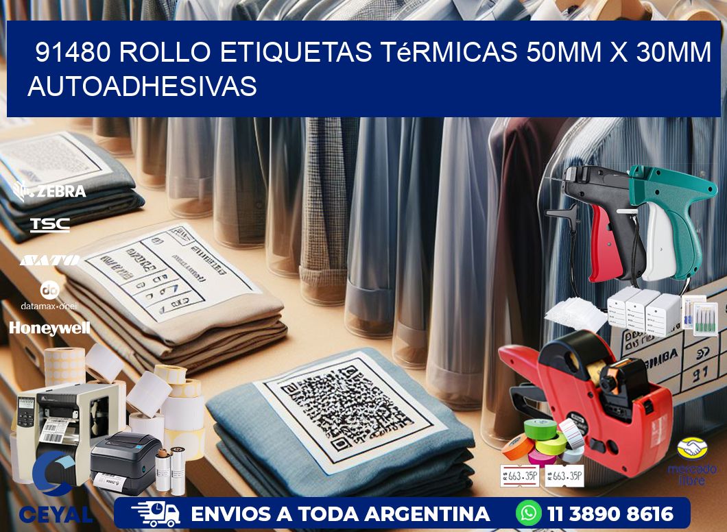 91480 Rollo Etiquetas Térmicas 50mm X 30mm Autoadhesivas
