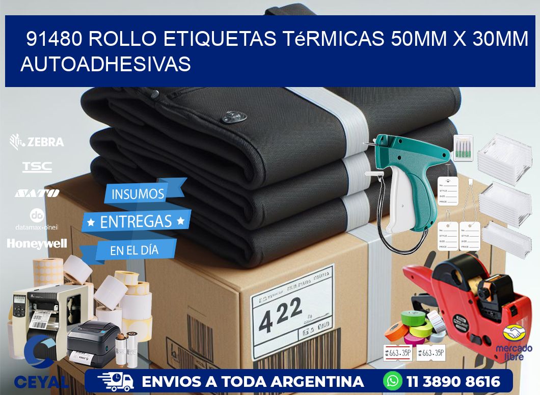 91480 Rollo Etiquetas Térmicas 50mm X 30mm Autoadhesivas