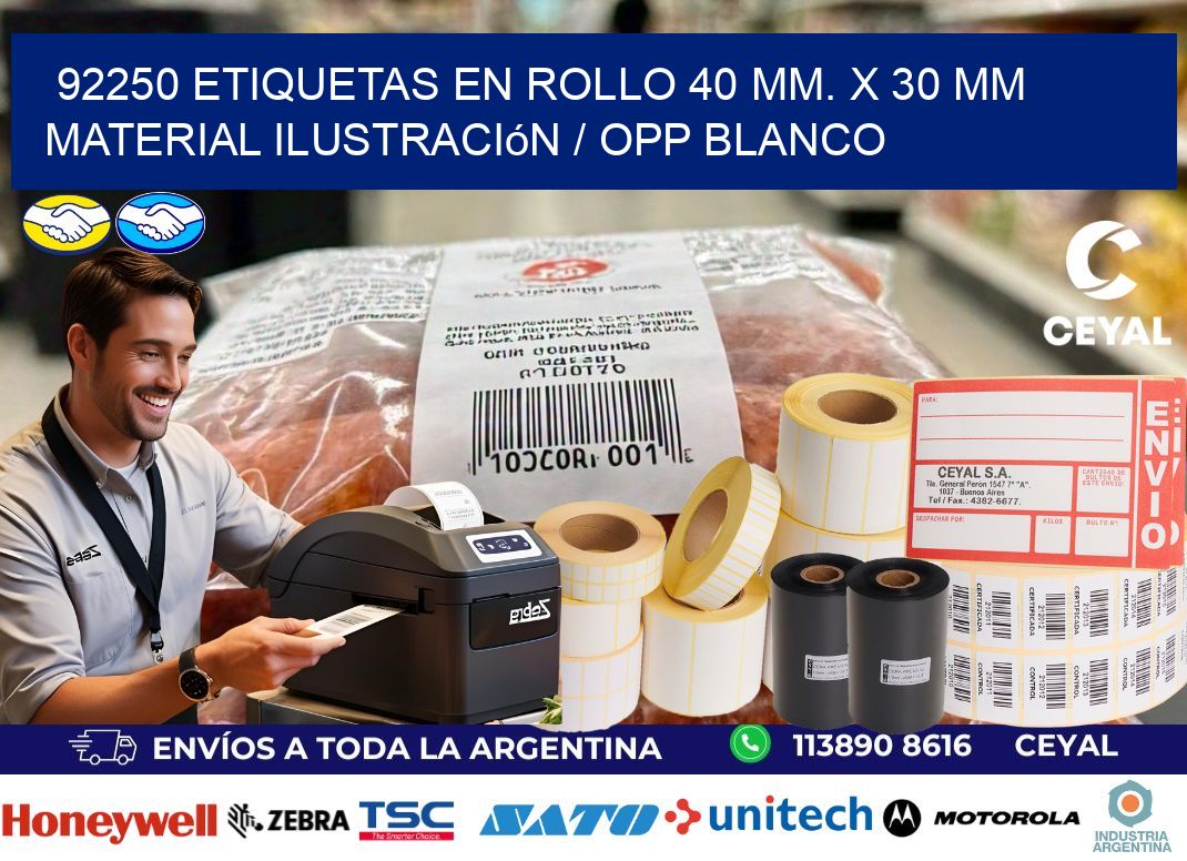 92250 Etiquetas en rollo 40 mm. x 30 mm material Ilustración / OPP Blanco