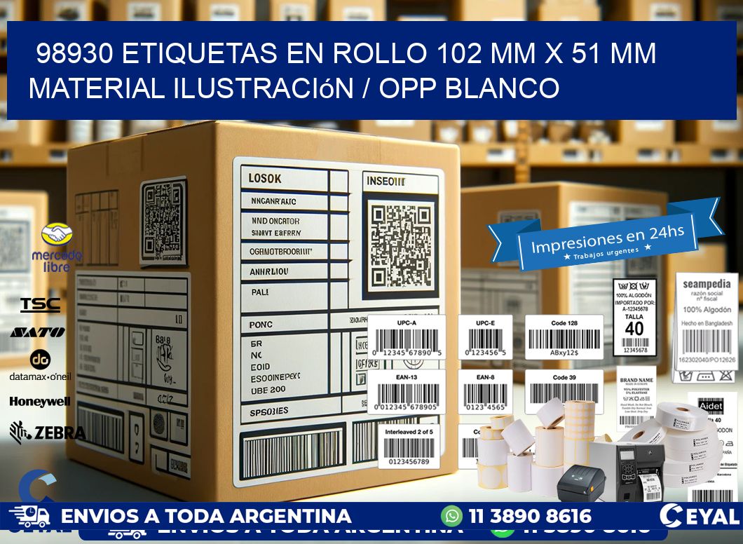 98930 Etiquetas en rollo 102 mm x 51 mm material Ilustración / OPP Blanco