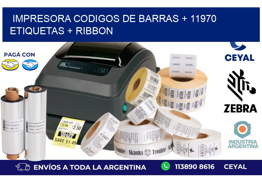 impresora codigos de barras + 11970 etiquetas + ribbon