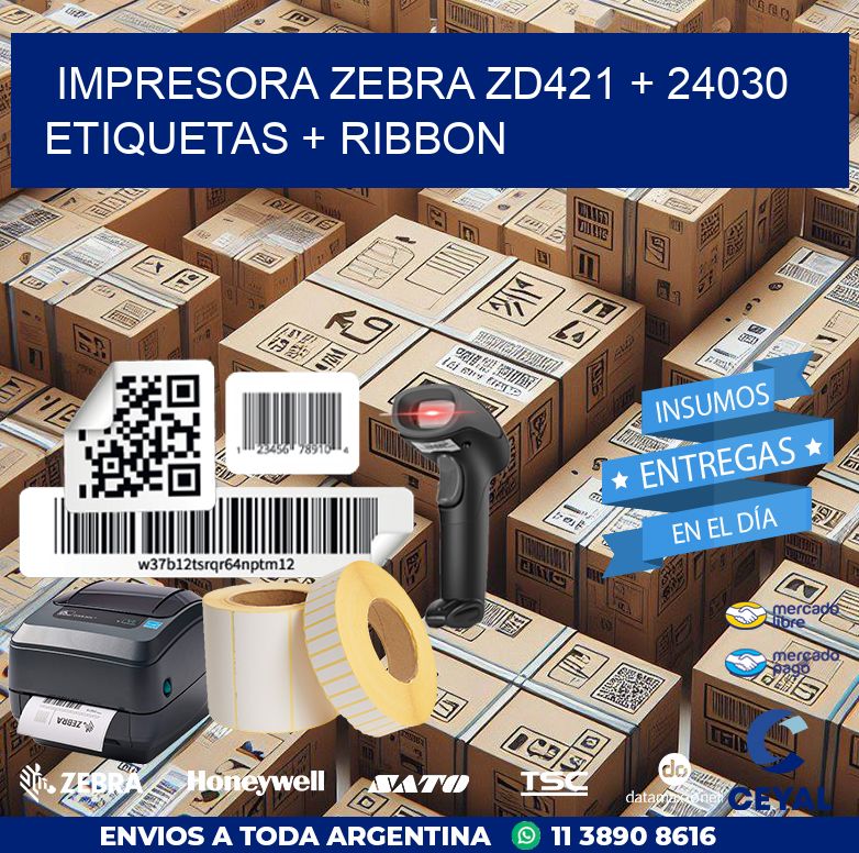 impresora zebra zd421 + 24030 etiquetas + ribbon