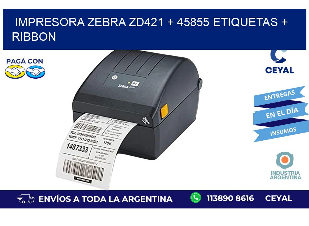 impresora zebra zd421 + 45855 etiquetas + ribbon