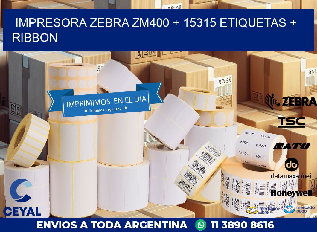 impresora zebra zm400 + 15315 etiquetas + ribbon