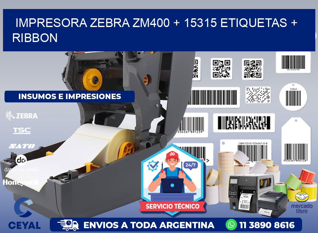 impresora zebra zm400 + 15315 etiquetas + ribbon