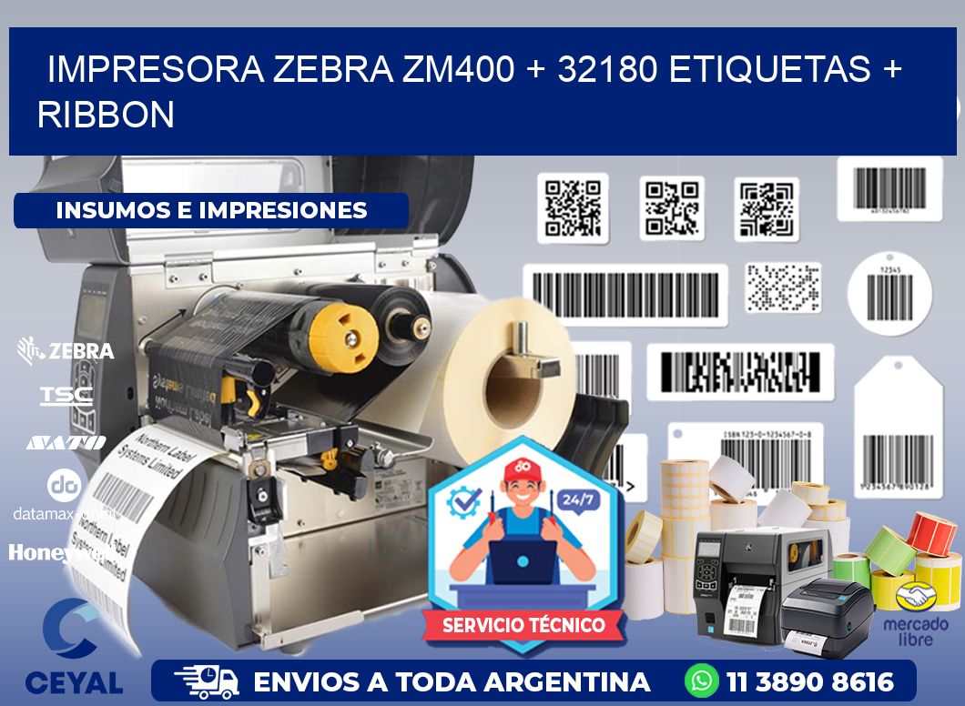 impresora zebra zm400 + 32180 etiquetas + ribbon