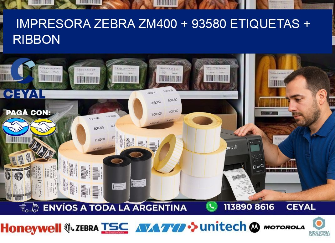 impresora zebra zm400 + 93580 etiquetas + ribbon