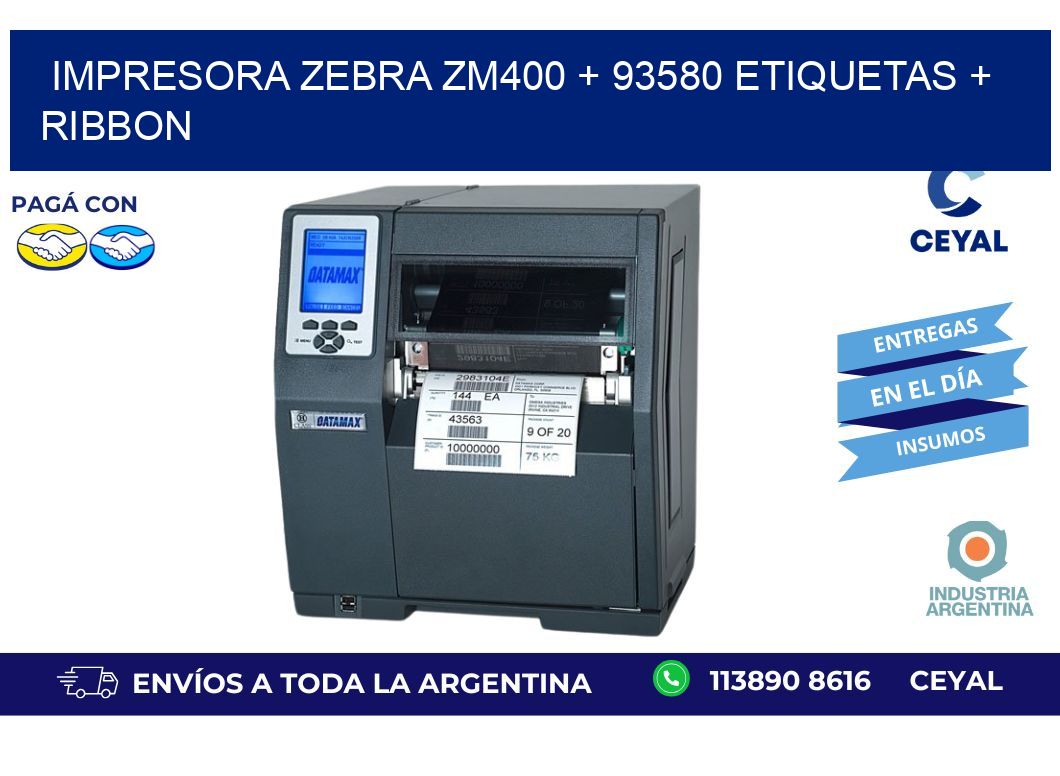impresora zebra zm400 + 93580 etiquetas + ribbon