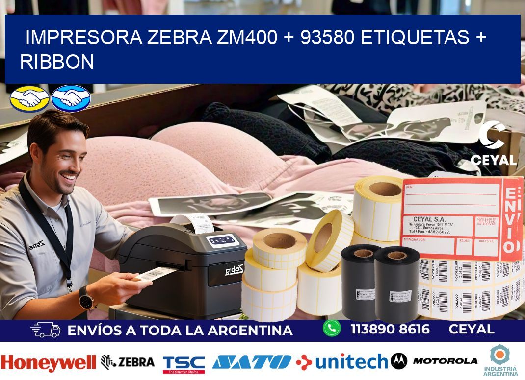 impresora zebra zm400 + 93580 etiquetas + ribbon